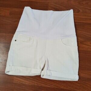 Maternal America Maternity Denim White Jean Shorts Size L New